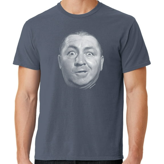 Mens Curly Howard Face Three 3 Stooges Tee Shirt, Small Denim Blue