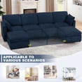 thumbnail image 3 of ACMEASE 110” Chenille 4 Seats Sofa W/2 Movable Ottoman, Modern Fabric U-Shaped Couch with Soft Backrest, Upholstered Sectional Sofa with Armrest Pillows for Living Room, Office, Blue, 3 of 7