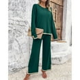 thumbnail image 5 of SWSMCLT Women's 2 Piece Outfits Dressy Long Sleeve Lounge Sets Knit Sweater Top Wide Leg Pants Holiday Casual Pant Suits Tracksuits Green Medium, 5 of 5