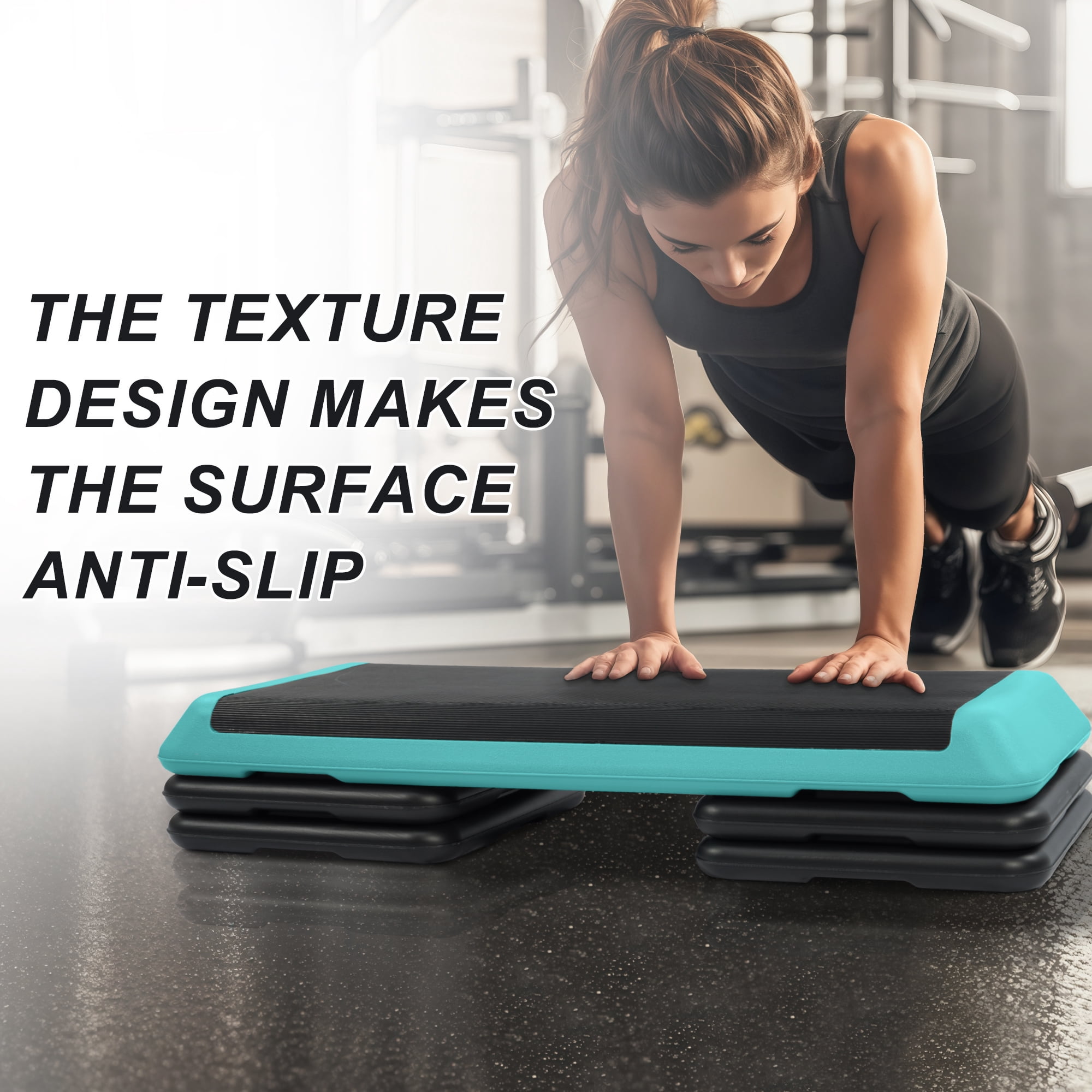 FlexWave 43-inch Aerobic Step Platform, Adjustable Fitness Stepper with 4 Adjustable Step Risers, Aerobics Stepper Workout Stepper for Aerobic Strength and Training in Home Gym, Blue