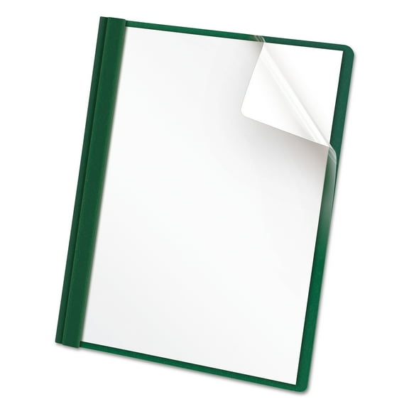Clear Front Report Cover, Three-Prong Fastener, 0.5" Capacity, 8.5 X 11, Clear/ Hunter Green, 25/box