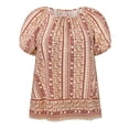 thumbnail image 4 of DARING DIVA Women's Plus Boho Floral Round Neck Puff Sleeve Blouse 1X Dark Red, 4 of 6