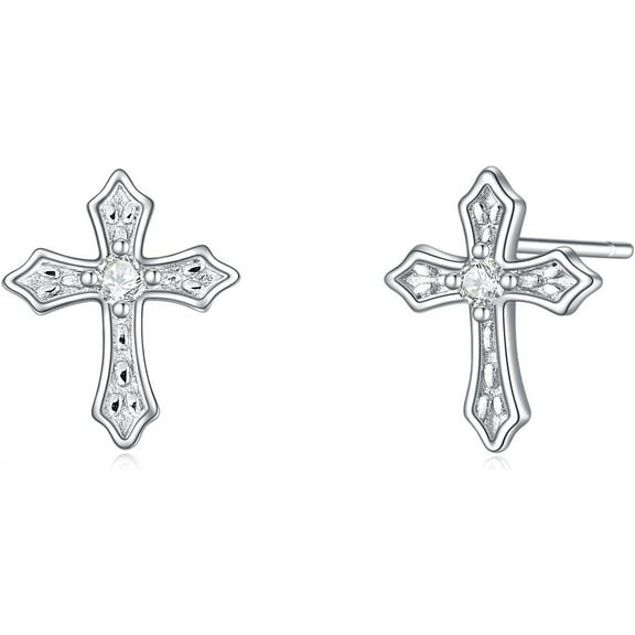 925 Sterling Silver Cross Stud Earrings for Women