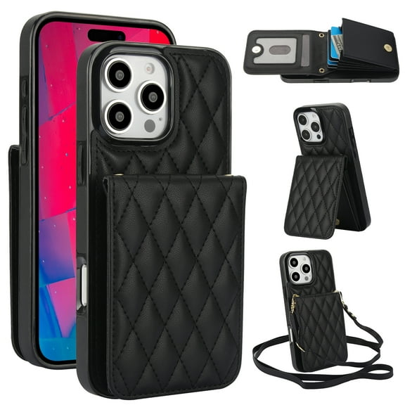 Allytechgroup Premium Phone Case for Apple iPhone 11 Pro, Wallet iPhone 11 Pro Case with Card Holder, Crossbody Strap, Stand Feature, Shockproof PU Leather RFID Blocking Cover,Black