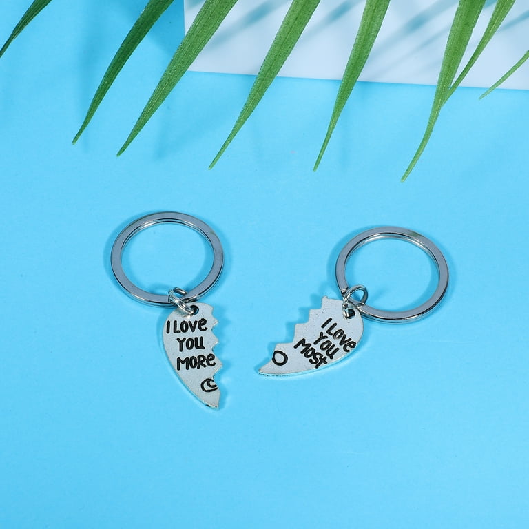 1 Pair Couple Keychains I Love You Most/More Heart Shaped Puzzle
