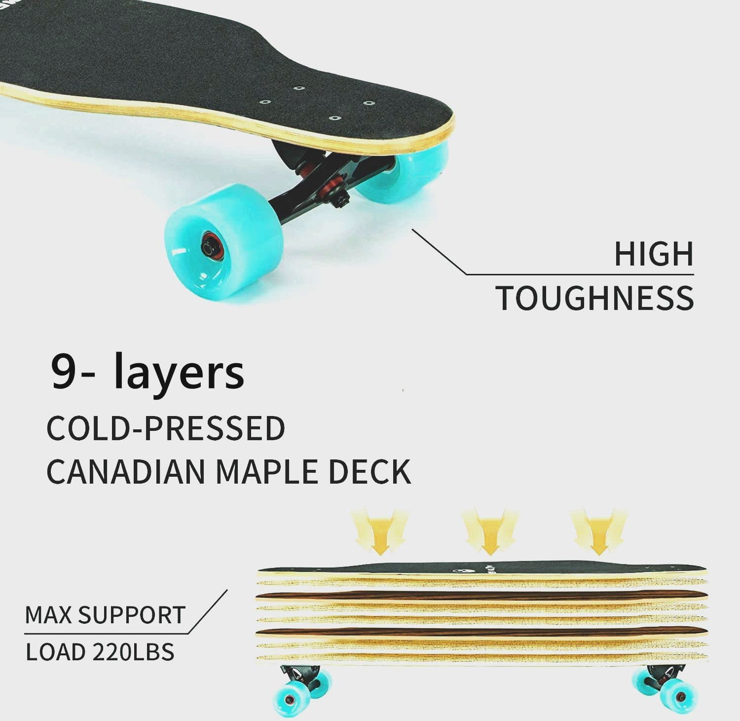 41-Inch Downhill Longboard Skateboard Through Deck 8 Ply Canadian Maple 