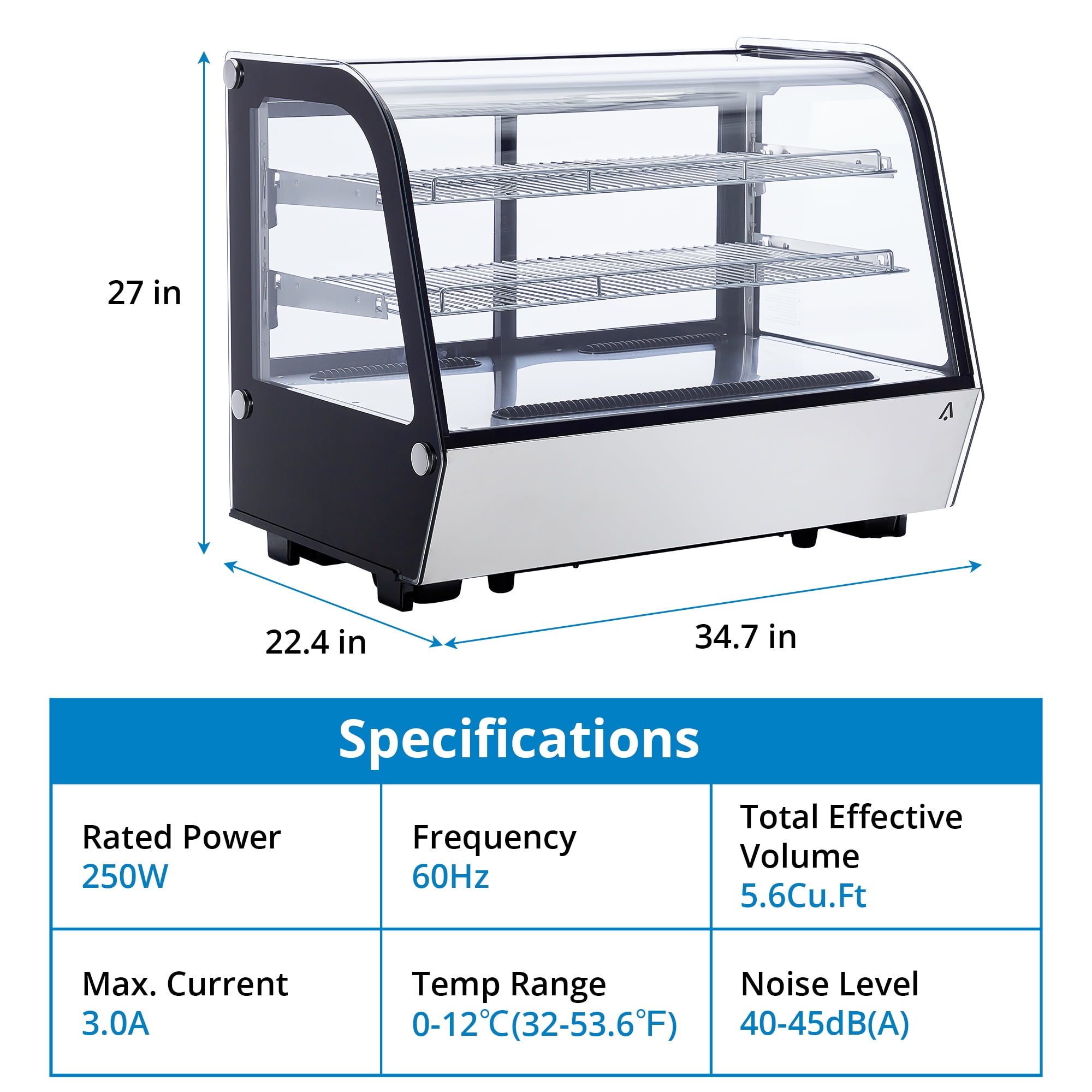 4.6 Cu.Ft Commercial Cake Display Refrigerator With Led Lighting, Countertop Refrigerator Display Case, Pastry Display Case, Double-Layered Glass Commercial Bakery Display Refrigerator, 110V
