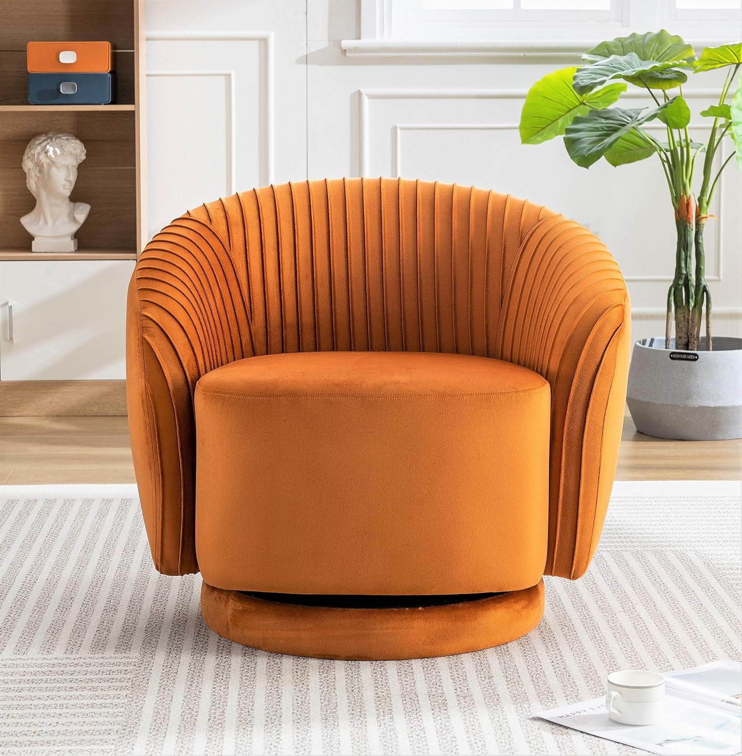 US Pride Furniture Modern Barrel Swivel Chair with Plush Velvet Upholstery and Smooth 360° Rotation, Round Accent One-Seater Sofa for Living Room, Bedroom and Office