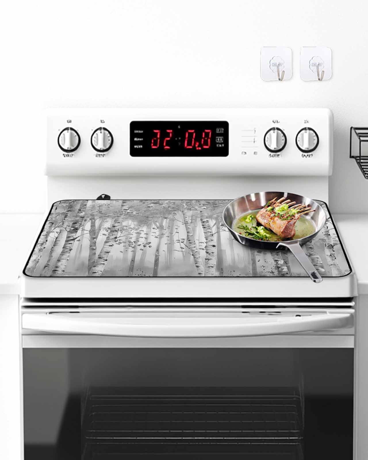 Stove Top Covers for Electric Stove, Gray Grey Forest Glass Stovetop Cover Protector, Grey Modern Art Oil Painting Induction Cooktop Protector Oven Mat for Kitchen Countertop 36"x21"