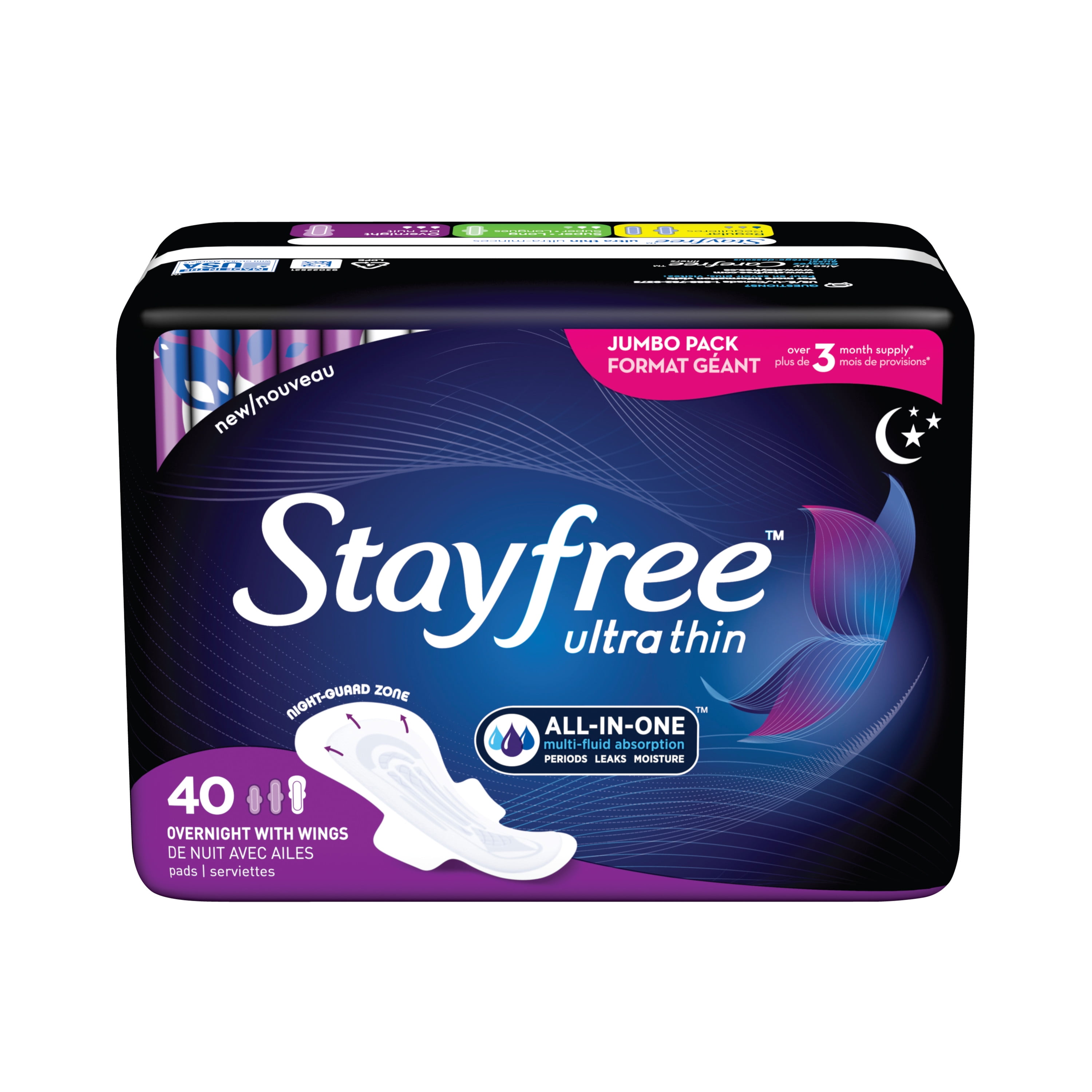 Stayfree Ultra Thin, Overnight Pads with Wings, Unscented, 40 Ct