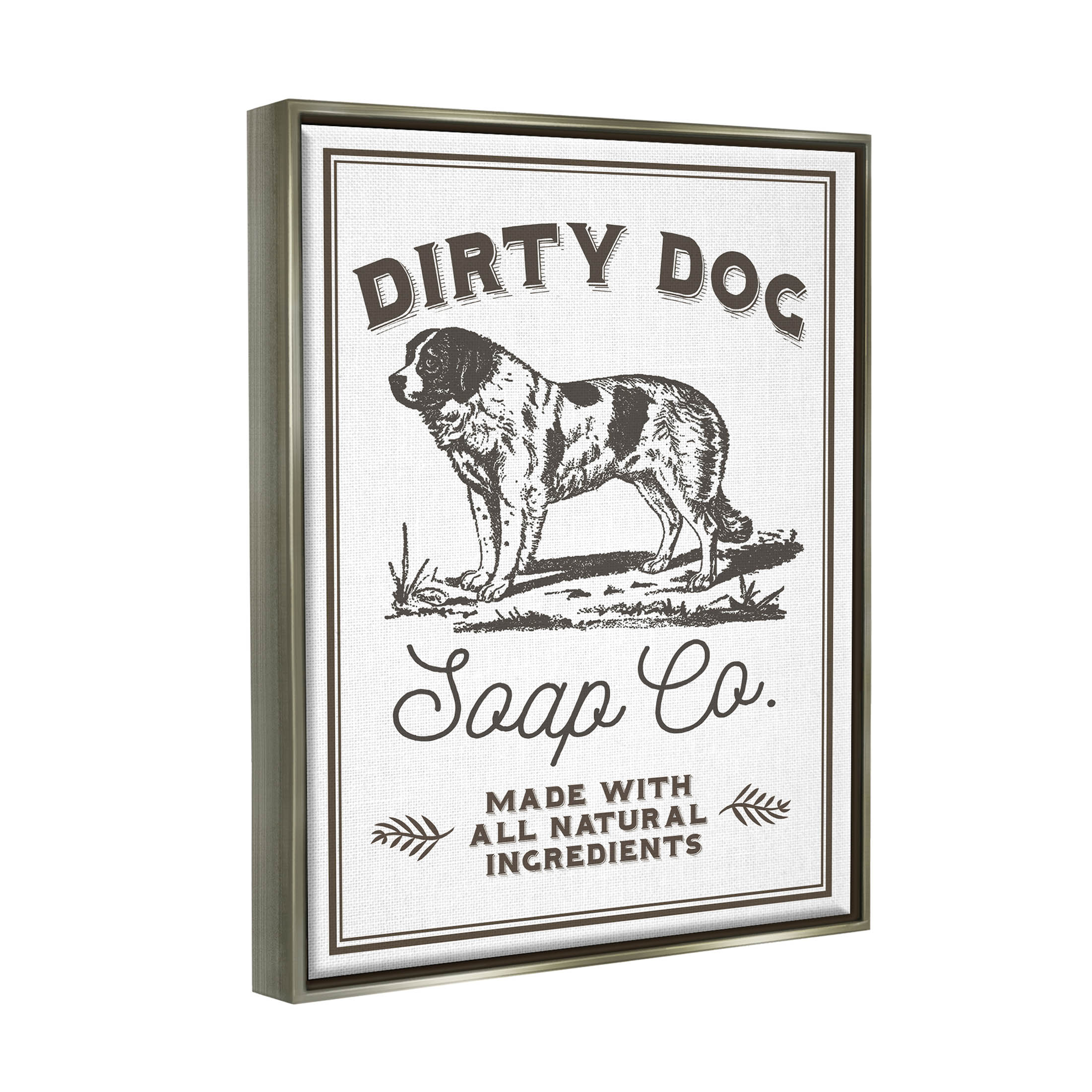 Stupell Industries Vintage Dog Soap Sign Graphic Art Luster Gray Floating Framed Canvas Print Wall Art, Design by Daphne Polselli