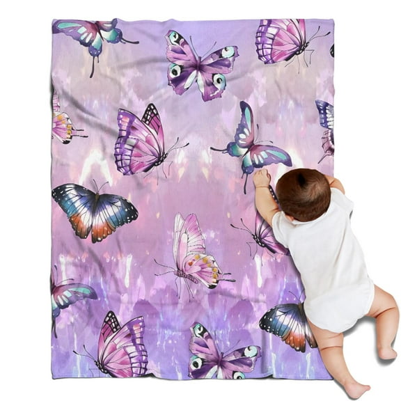 Purple Butterfly Pattern Blanket,Comfortable Soft Flannel Throw Blanket,All Season,Warm Lightweight Blankets for Sofa Bed Couch Living Room Chair,30"x40"