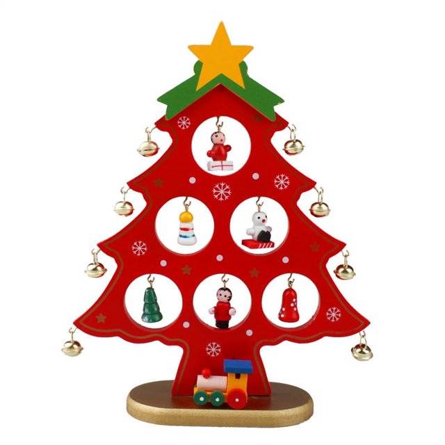 Árbol de Navidad Mini árbol de Navidad de madera con decoración colgante (rojo) ER