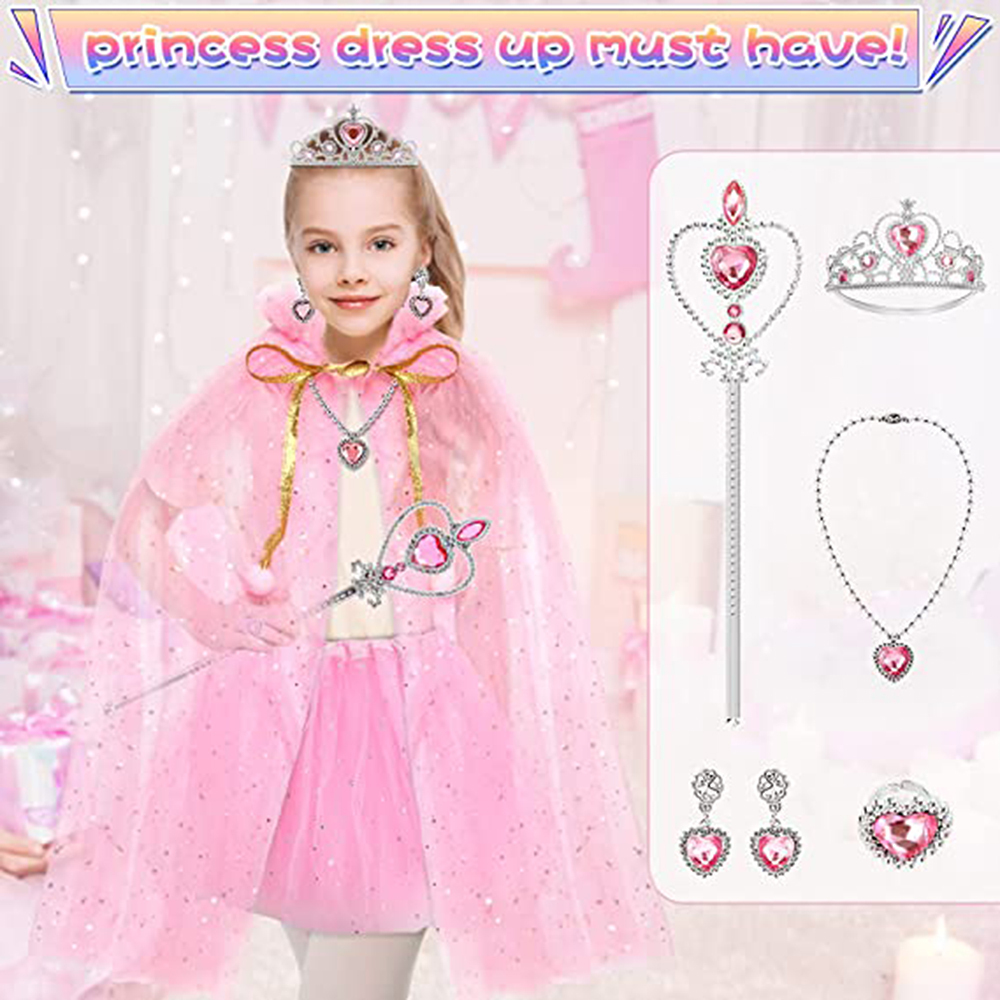 AOXTOY Dress-up Cosplay Toys for Girls, Princess Dress Up Clothes Cape Skirt Set, Pretend Play Princess Dress Cloak Jewelry Crown Wand - image 3 of 11