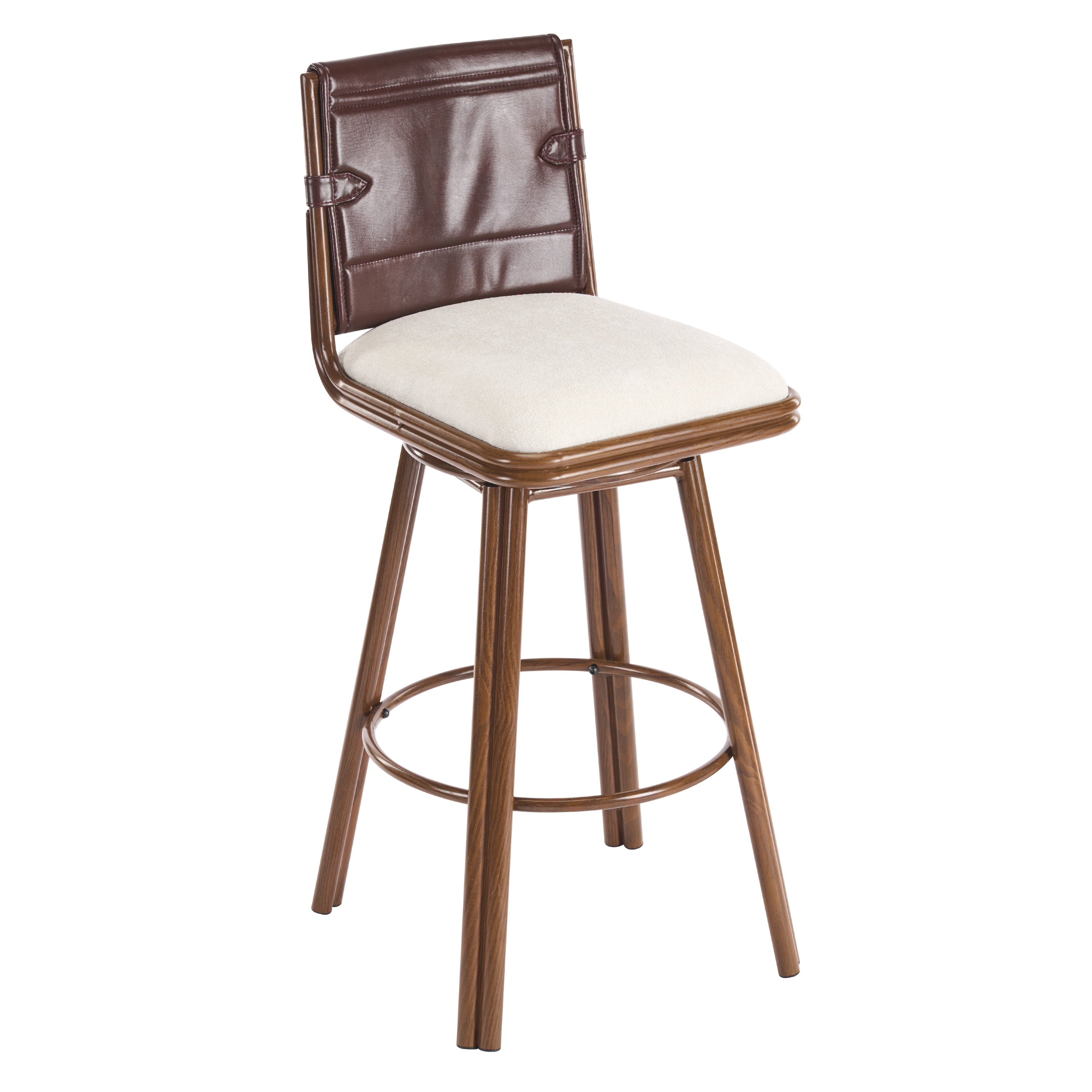 Counter Height Swivel Stools, 360-Degree Rotating Bar Stools with Beige Fabric Seat and Walnut Finish Iron Frame, Adjustable Height Stools for Kitchen Island, Game Room, Office, Set of 2
