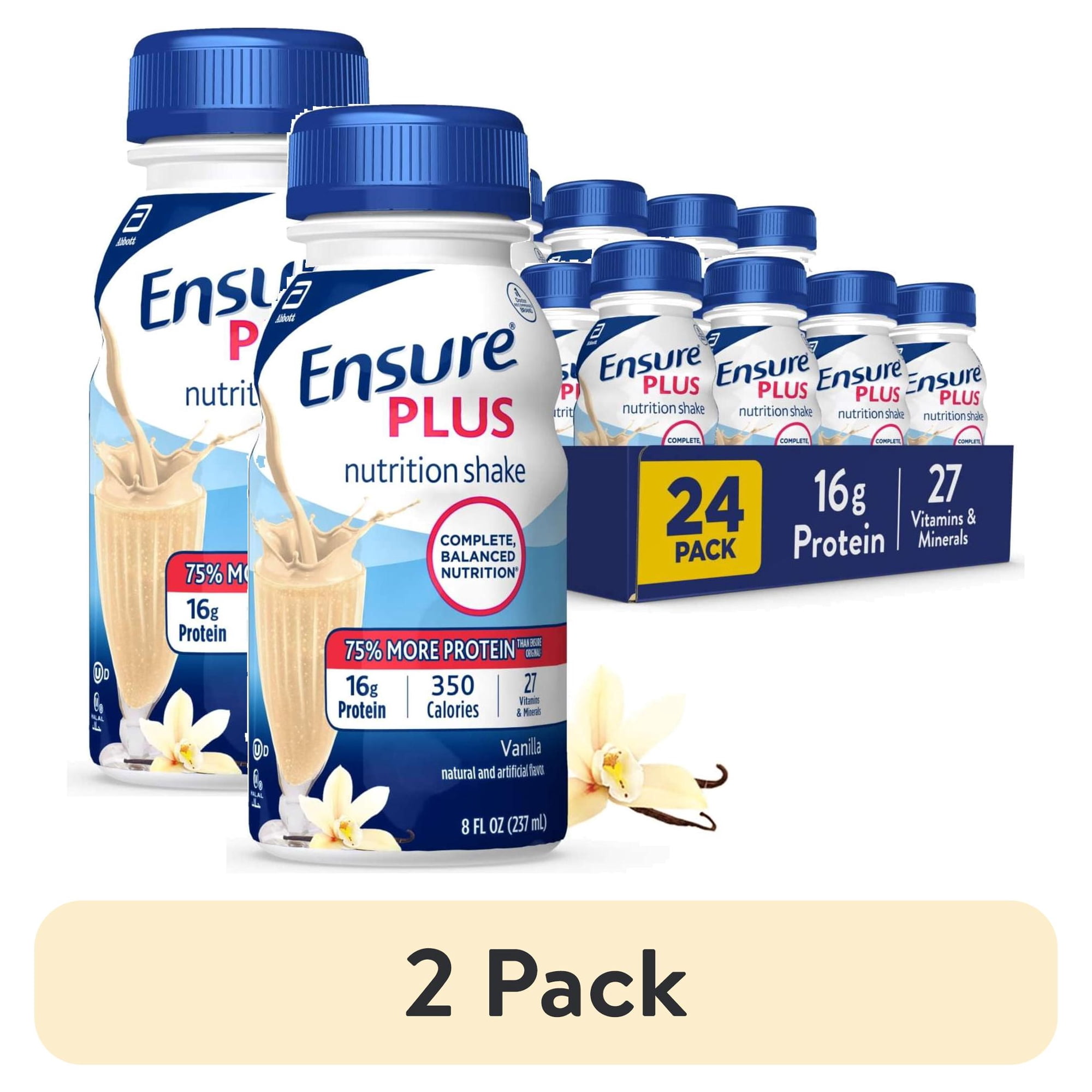 (2 pack) Ensure Plus Meal Replacement Nutrition Shake, Vanilla, 16g Protein, 8 fl oz - 24 Pack