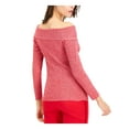 thumbnail image 2 of INC Womens Red Glitter Ribbed Long Sleeve Off Shoulder Party Blouse L, 2 of 4