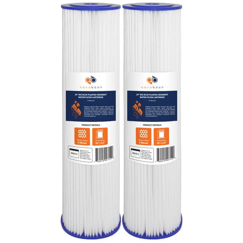 Photo 1 of Aquaboon 1 Micron 20" Pleated Sediment Water Filter Replacement Cartridge | Whole House Sediment Filtration | Compatible with ECP5-BB, AP810-2, HDC3001, CP5-BB, SPC-45-1005, ECP1-20BB, 2-Pack
