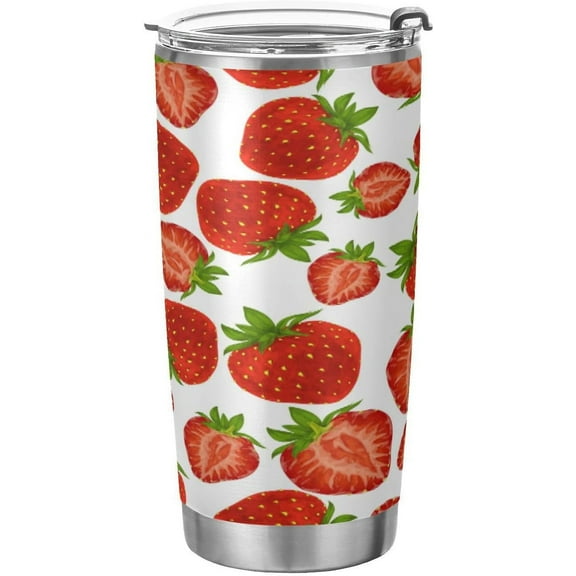 Summer Strawberry Tumbler with Straw Lid, 20oz Stainless Steel Tumbler Cup Double Wall Vacuum Insulated Travel Coffee Mug for Hot and Cold Drinks