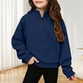thumbnail image 2 of Kids Girl Sweatshirts Long Sleeve Shirts Navy Round Neck Quarter Zipper Fall Outfit Sweatshirt For Girls 5-14 Years, 2 of 5
