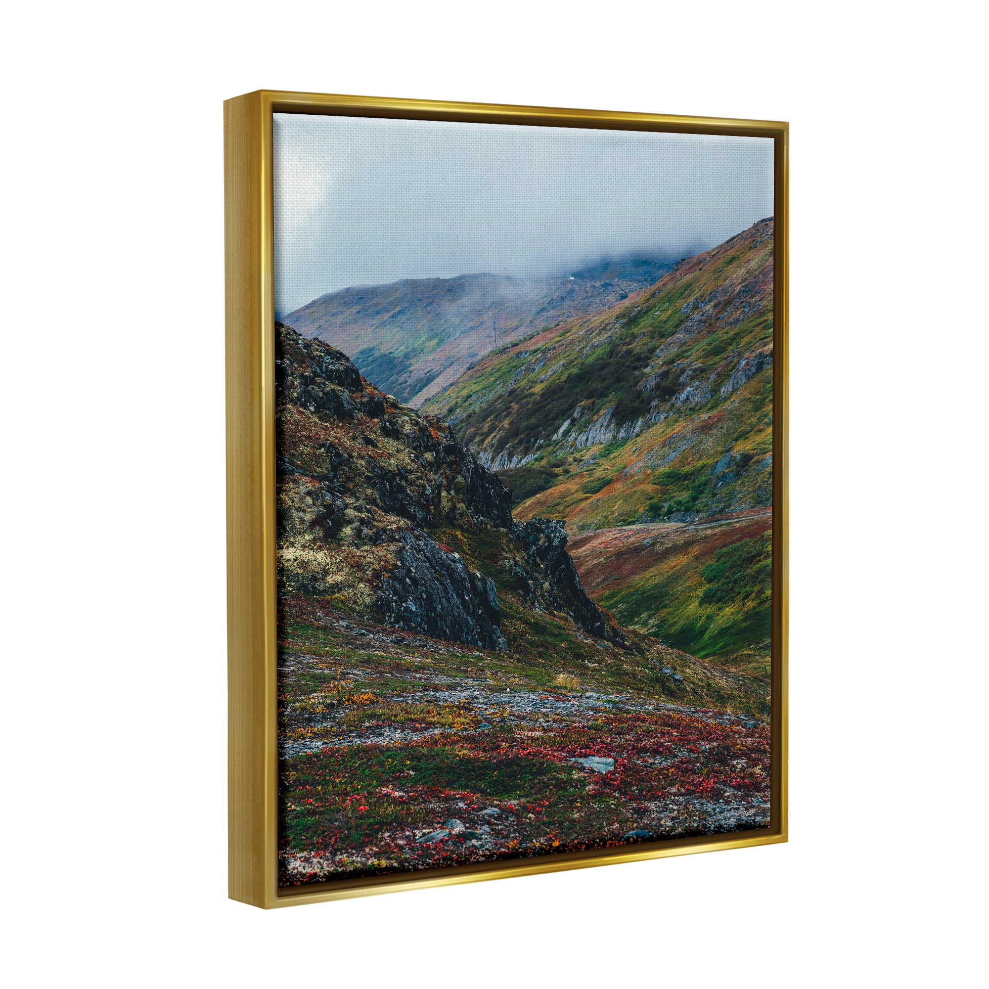 Stupell Industries Mountain Peaks Scenery Landscape Photography Gold Floater Framed Canvas Art Print Wall Art, 17 x 21