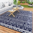 thumbnail image 2 of Outsunny Outdoor Patio Rug, Large Camping Carpet with Carrying Bag, 8' x 10' Waterproof Plastic Straw, Reversible, Blue & White Geometric, 2 of 9