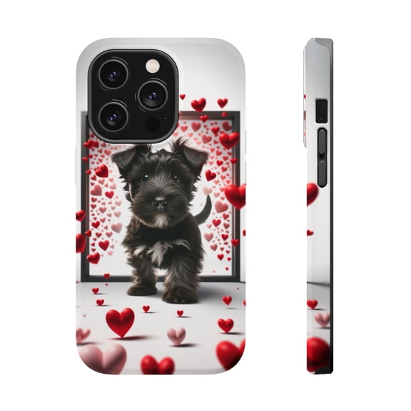 DistinctInk Tough Case for Apple iPhone 13 PRO (6.1" Screen), Compatible with MagSafe Charging - Valentine's Day Scottish Terrier Puppy