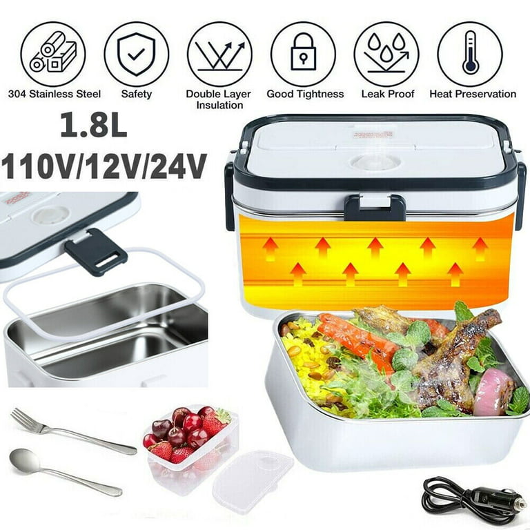 Beiou Electric Lunch Box 60W Food Heated 12V 24V 110V 1.8L Portable Food  Warmer Heater for Car/Truck/Home /Office