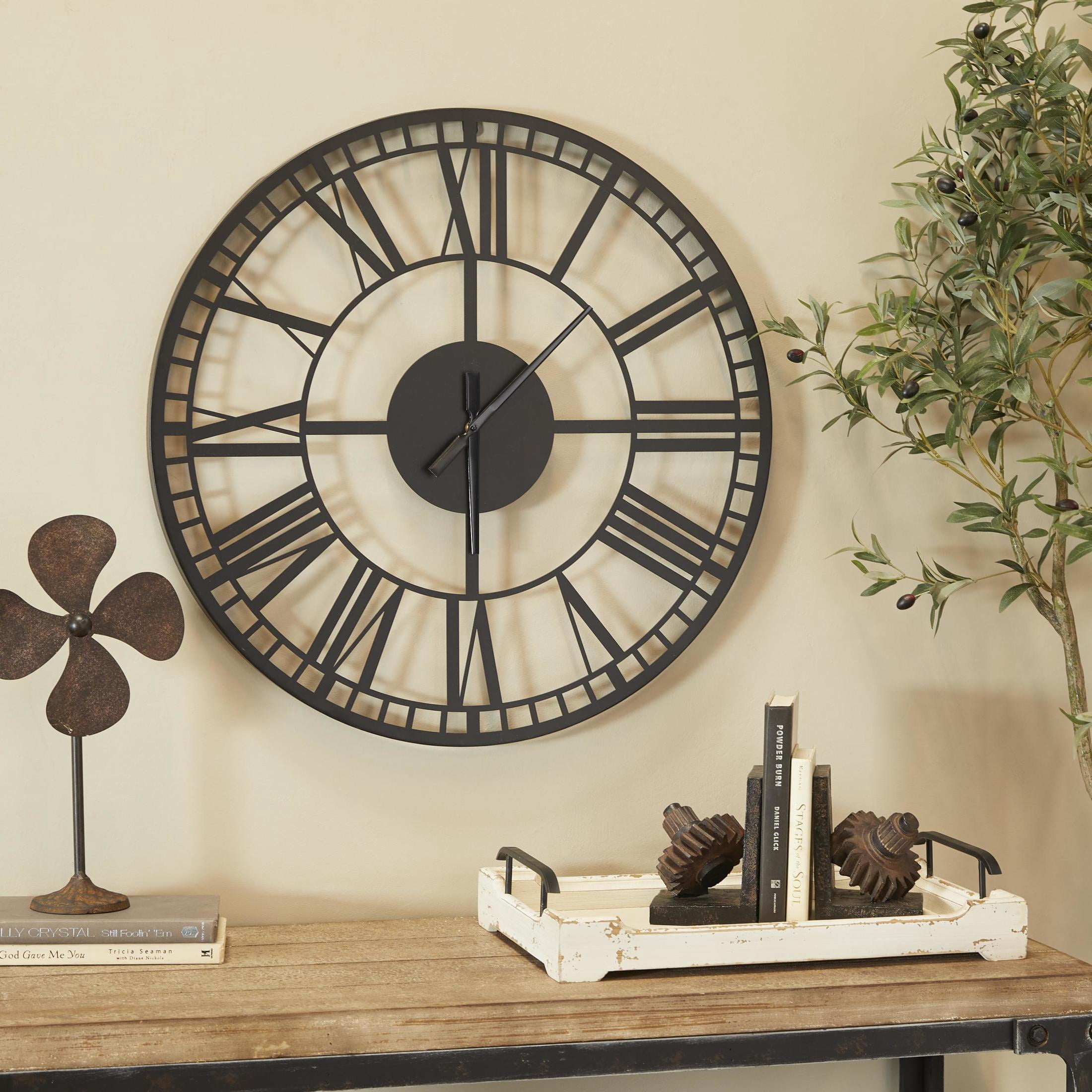 DecMode 28" Dark Gray Metal Open Cutout Frame Wall Clock