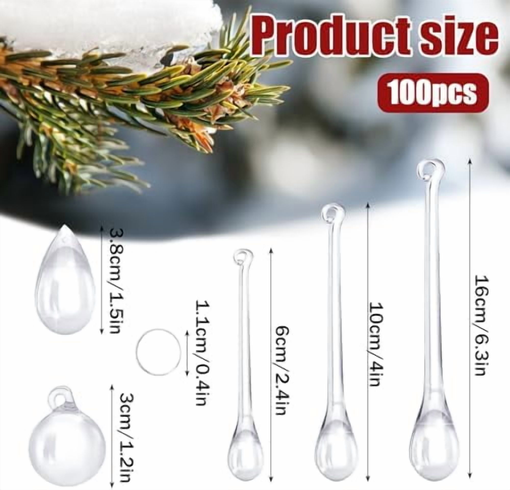 100 Pcs Christmas Tree Ornaments Clear Acrylic Hanging Teardrop Ornaments 5 Styles Christmas Crystal Chandelier Pendant Crystals for Centerpieces Chandelier Wedding Decor (Clear)