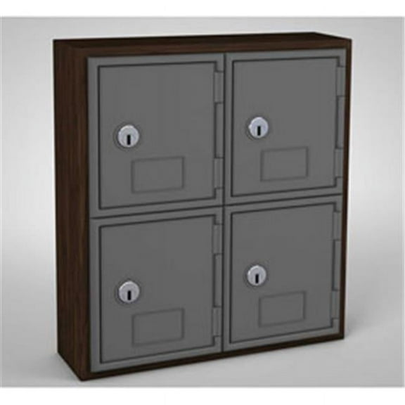 United Visual Products UVQ1031 Cell Phone Locker 4 Door with Key Lock, Walnut & Grey - 12 x 4 x 13.5 in.