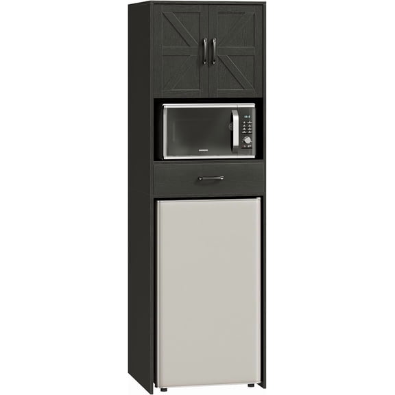 Herture Mini Fridge Stand with Storage and Power Outlet, Coffee Bar Cabinet with Microwave Shelf, – Fits Most Mini Fridges and Wine Coolers, for Dorm, Kitchen, or Office Black KH03MRB