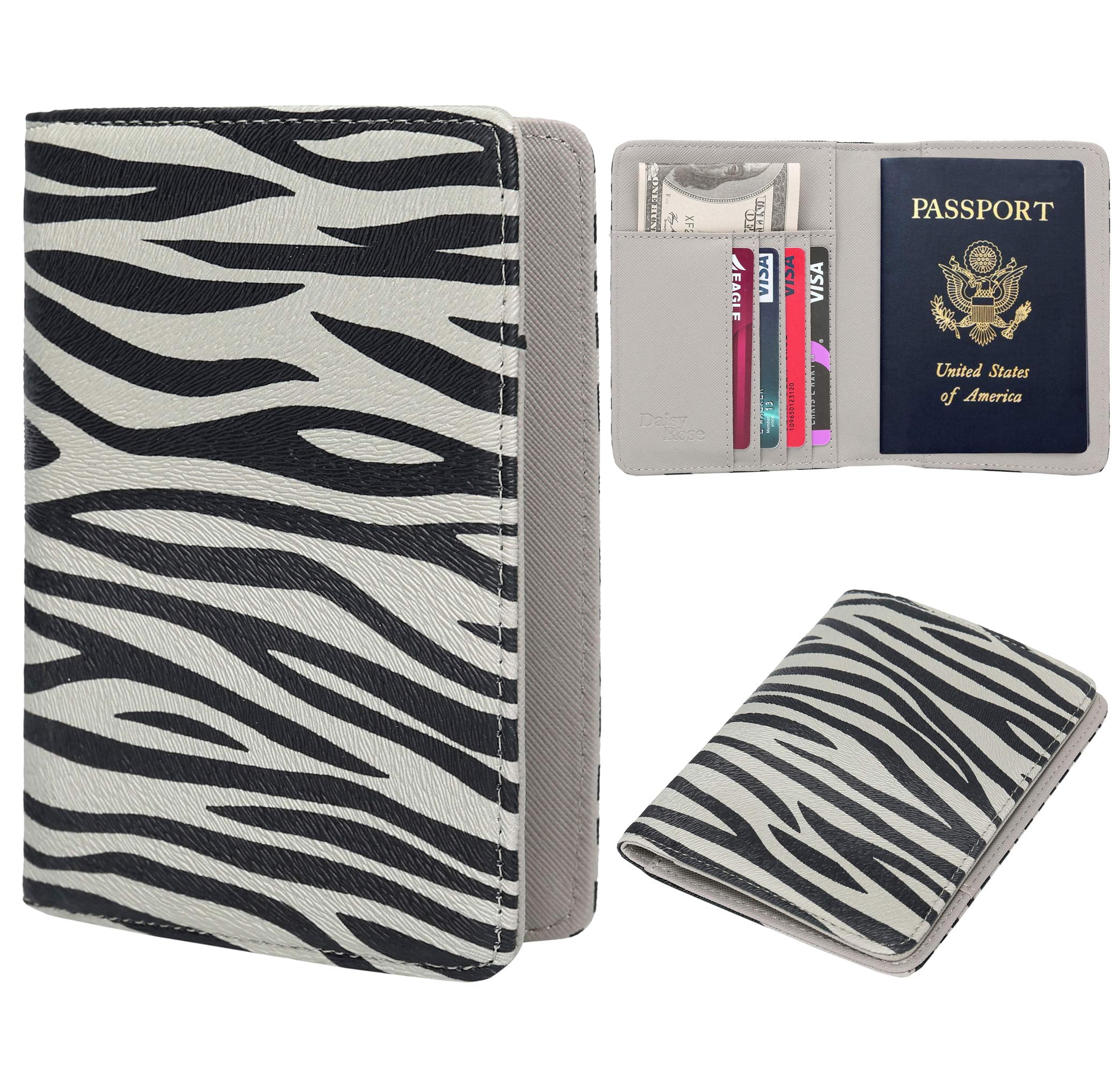 Daisy Rose Luxury Passport Holder Cover Case  PU Vegan Leather RFID Travel  Organizer Card Holder - Brown 