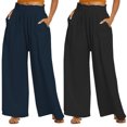 thumbnail image 4 of Baywell 2024 Women Pants Summer and Autumn High-waisted Pleated Elastic Waist Ties Wide-legged Pants Solid Color Loose Casual Pants S-3XL, 4 of 6