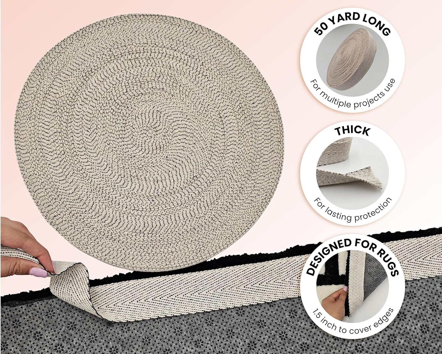 DABLINE 1.5" Wide Twill Tape - 50 Yards for Rug Tufting and Edge Binding, Herringbone Poly Cotton Twill Tape