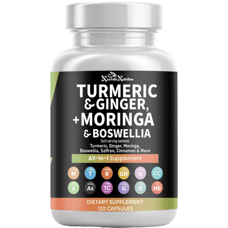 Moringa Pills with Turmeric, Boswellia, Ginger, Ashwagandha, Quercetin, Cinnamon, Tart Cherry, Garlic, Nettle & Holy Basil Herbal Extract Supplement – Plant-Based – 120 Capsules