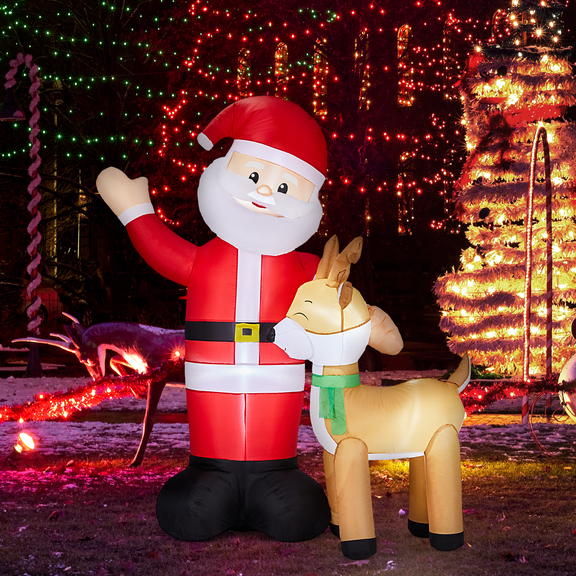 Ktaxon 6Ft Christmas Inflatable Decorations Santa Claus with Deer Decoration,Blow up Santa Decor