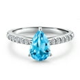 thumbnail image 3 of Gem Stone King 10K White Gold Swiss Blue Topaz and E - F Lab Grown Diamond Engagement Ring for Women | 1.77 Cttw | Pear Shape 9X6MM | Gemstone November Birthstone | Size 5, 3 of 6