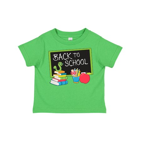 

Inktastic Back to School with Worm Apple Books and Pencils Gift Toddler Boy or Toddler Girl T-Shirt