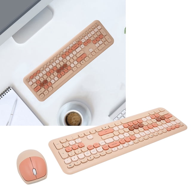 Keyboard Mouse Combo, 2.4GHz 110 Keys Wireless Keyboard Set Retro Style for Office