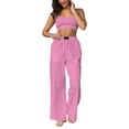 thumbnail image 3 of Conjuntos Casuales de Dos Piezas para Mujer, Camiseta Sin Mangas con Cuello en V y Cintura Elástica, Chándal de Verano con Bolsillo. Rosa L, 3 of 9