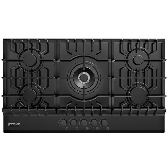 Empava 36 in. Gas Stove Cooktop 5 Italy Sabaf Sealed Burners NG/LPG Convertible in Black Tempered Glass