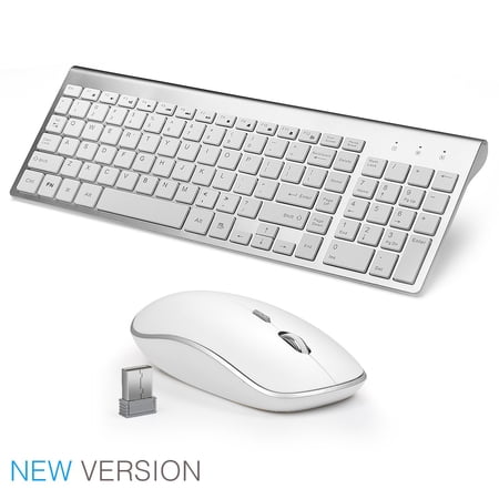 JOYACCESS Wireless Keyboard and Mouse Combo Full-size Whisper-quiet Compact Keyboard Mouse- Silver