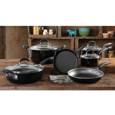 The Pioneer Woman Vintage Speckle & Cast Iron 10-Piece Non-Stick Cookware Set, Black