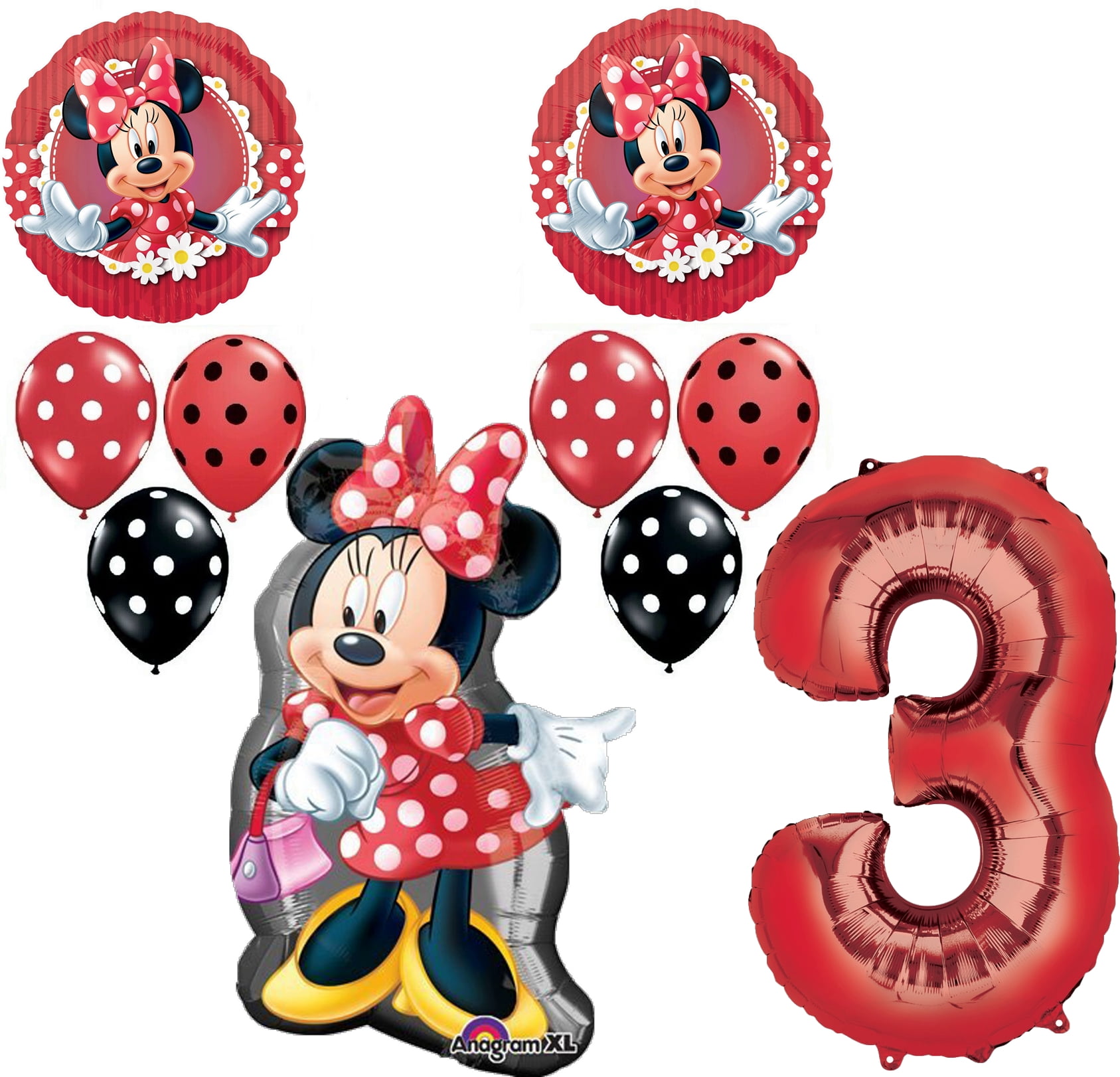 MAD About Minnie Mouse Red 3rd Birthday Party Balloons Decorations Supplies Set