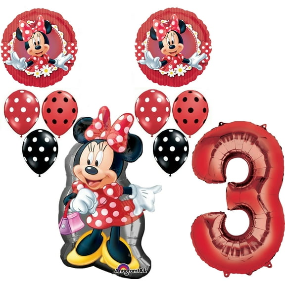 MAD About Minnie Mouse Red 3rd Birthday Party Balloons Decorations Supplies Set
