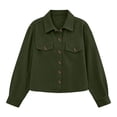 thumbnail image 4 of DeHolifer Women Cropped Shacket Jacket Lapel Winter Button Down Fall Winter Cardigan Corduroy Coat Army Green S, 4 of 5