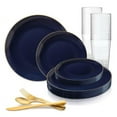 thumbnail image 4 of Smarty Navy with Gold Rim Organic Round Disposable Plastic Wedding Value Set (120 Guests), 4 of 4