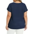 thumbnail image 4 of GRACE & GRANDEUR Women's Plus Size Summer Blouse Pointelle Knit Boat Neck Top Loose Raglan Sleeve Hollow Casual Blouses 1X Navy Blue, 4 of 7