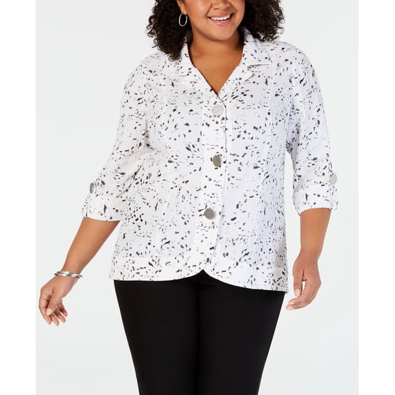JM Collection Plus Size Printed Textured Jacket Soft Cheetah 2X